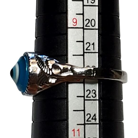 Silver Tone Ring Blue Eyeball Shape Unsigned Sz 10 Unique - Picture 3 of 5